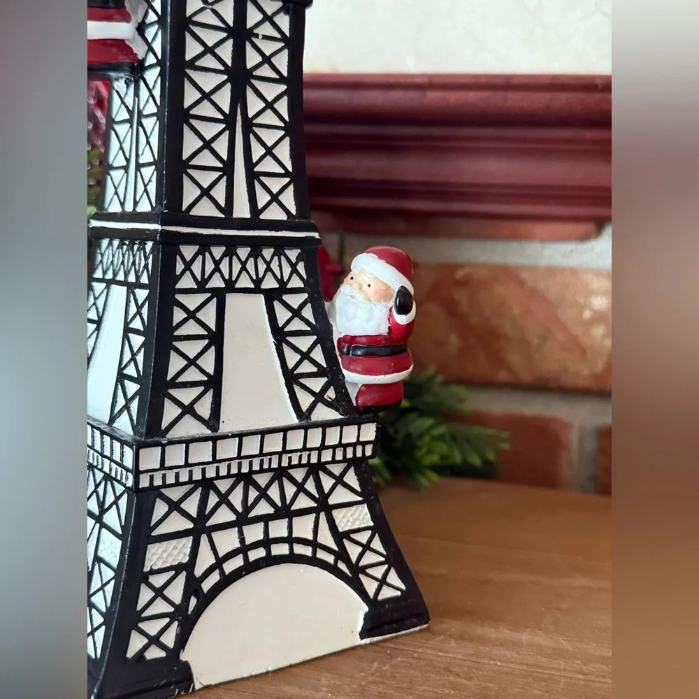 Eiffel Tower Soap Dispenser with Santa Accents - Black & White